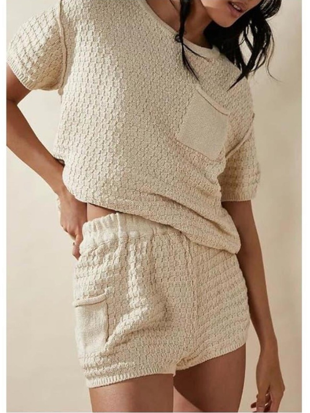 Free People Beach Knit Shorts Women's with Pocket Cozy Boho Summer Coastal